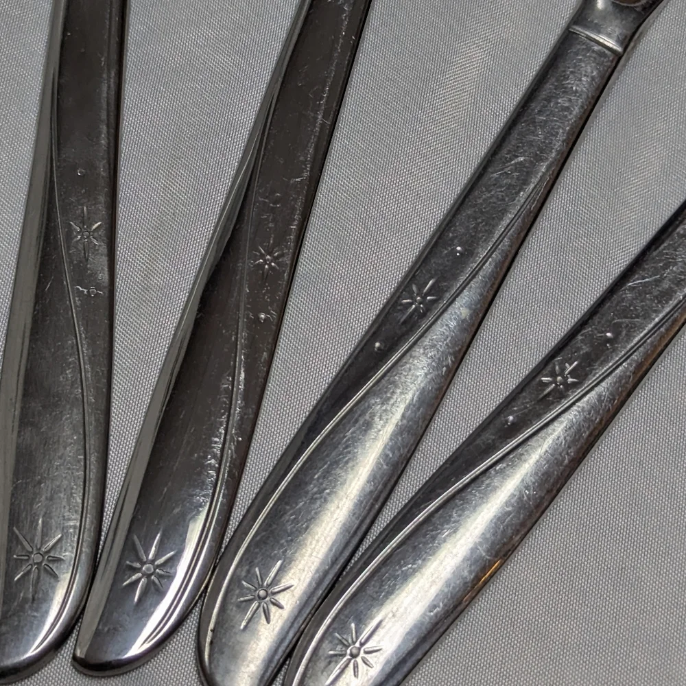 Set Of 6 Oneida Community Twin Star Dinner Knives MCM Atomic Stainless Steel‎